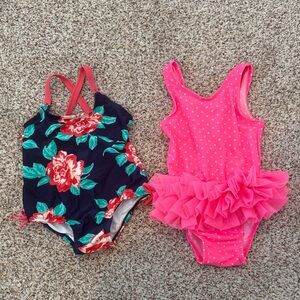 Carter's Floral and Polka Dot Kids Swim One Piece Set - Navy and Pink